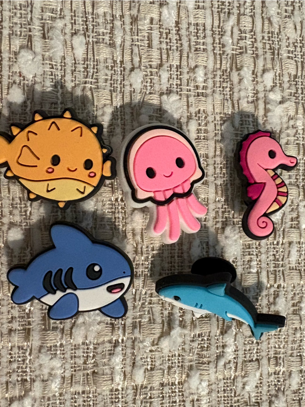 Sea creatures set of 5 colorful, rubber shoe charms. NWOT